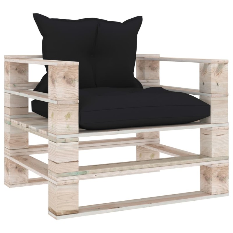 Garten-Palettensofa mit Schwarzen Kissen Kiefernholz Garten-Palettensofa mit Schwarzen Kissen Kiefernholz