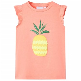 Kinder-T-Shirt Neonkoralle 128