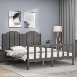 Massivholzbett mit Kopfteil Grau