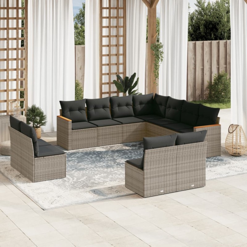 vidaXL 11-tlg. Garten-Sofagarnitur mit Kissen Grau Poly Rattan vidaXL 11-tlg. Garten-Sofagarnitur mit Kissen Grau Poly Rattan