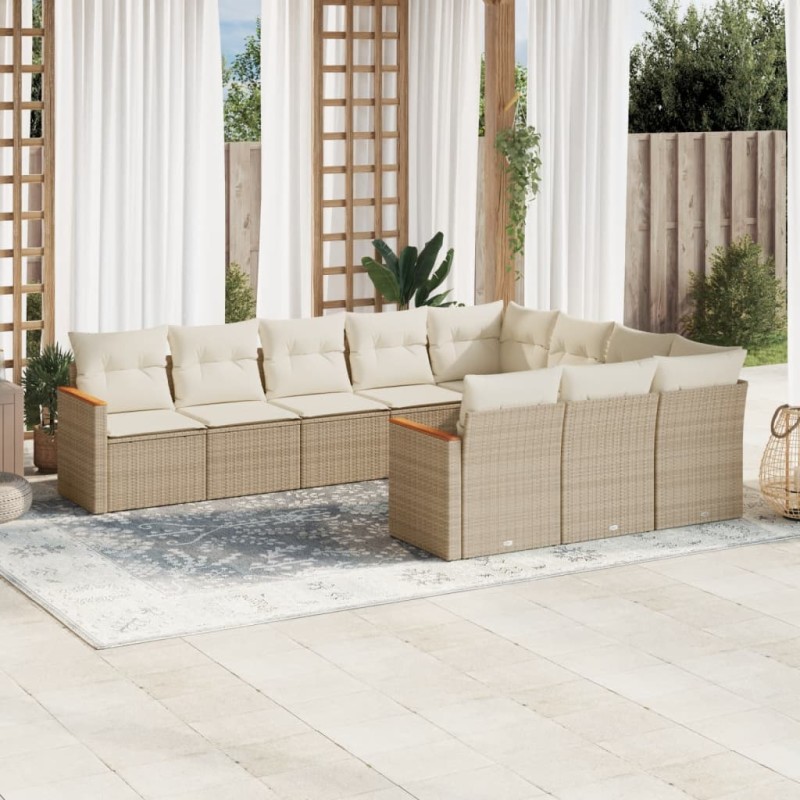 vidaXL 10-tlg. Garten-Sofagarnitur mit Kissen Beige Poly Rattan vidaXL 10-tlg. Garten-Sofagarnitur mit Kissen Beige Poly Rattan