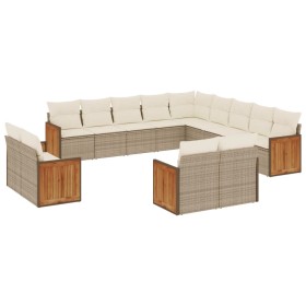 vidaXL 13-tlg. Garten-Sofagarnitur mit Kissen Beige Poly Rattan