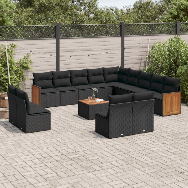 vidaXL 14-tlg. Garten-Sofagarnitur mit Kissen Schwarz Poly Rattan vidaXL 14-tlg. Garten-Sofagarnitur mit Kissen Schwarz Poly Rattan