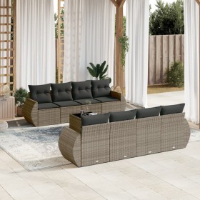 vidaXL 9-tlg. Garten-Sofagarnitur mit Kissen Grau Poly Rattan