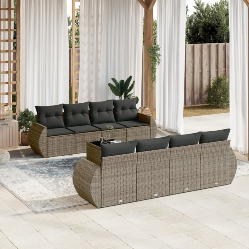 vidaXL 9-tlg. Garten-Sofagarnitur mit Kissen Grau Poly Rattan vidaXL 9-tlg. Garten-Sofagarnitur mit Kissen Grau Poly Rattan
