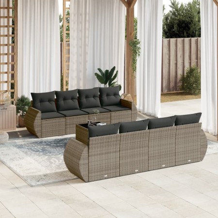 vidaXL 9-tlg. Garten-Sofagarnitur mit Kissen Grau Poly Rattan