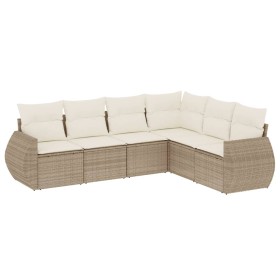 vidaXL 6-tlg. Garten-Sofagarnitur mit Kissen Beige Poly Rattan