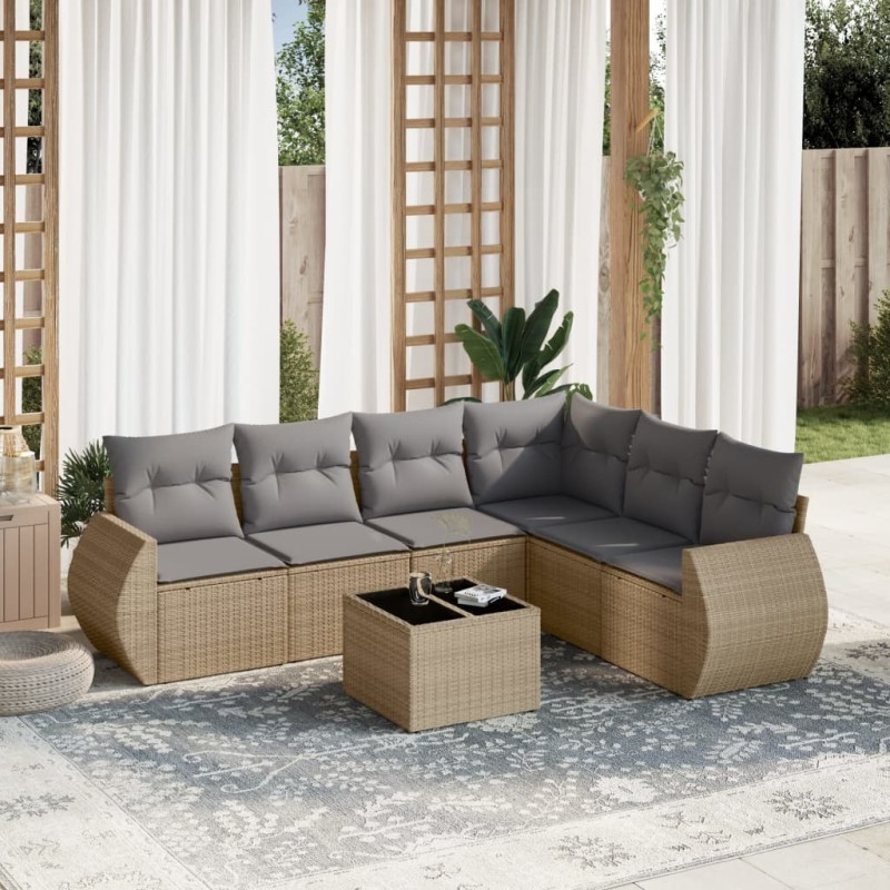 vidaXL 7-tlg. Garten-Sofagarnitur mit Kissen Beige Poly Rattan vidaXL 7-tlg. Garten-Sofagarnitur mit Kissen Beige Poly Rattan