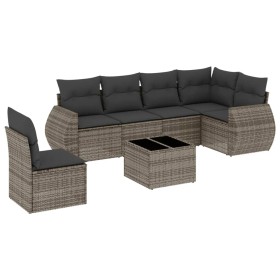 vidaXL 7-tlg. Garten-Sofagarnitur mit Kissen Grau Poly Rattan