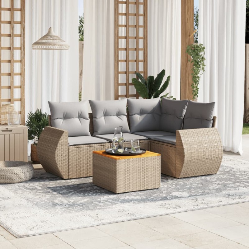 vidaXL 5-tlg. Garten-Sofagarnitur mit Kissen Beige Poly Rattan vidaXL 5-tlg. Garten-Sofagarnitur mit Kissen Beige Poly Rattan