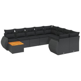 vidaXL 10-tlg. Garten-Sofagarnitur mit Kissen Schwarz Poly Rattan
