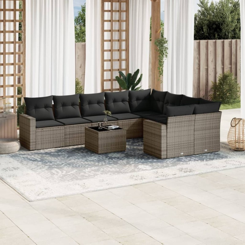 vidaXL 10-tlg. Garten-Sofagarnitur mit Kissen Grau Poly Rattan vidaXL 10-tlg. Garten-Sofagarnitur mit Kissen Grau Poly Rattan