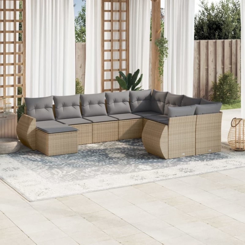 vidaXL 10-tlg. Garten-Sofagarnitur mit Kissen Beige Poly Rattan vidaXL 10-tlg. Garten-Sofagarnitur mit Kissen Beige Poly Rattan