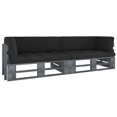 vidaXL 2-Sitzer-Palettensofa mit Kissen Grau Imprägniertes Kiefernholz
