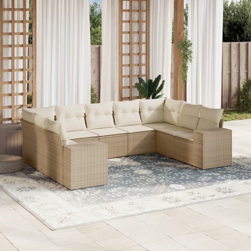 vidaXL 9-tlg. Garten-Sofagarnitur mit Kissen Beige Poly Rattan vidaXL 9-tlg. Garten-Sofagarnitur mit Kissen Beige Poly Rattan