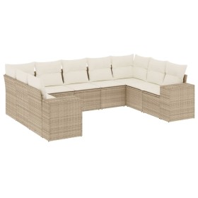 vidaXL 9-tlg. Garten-Sofagarnitur mit Kissen Beige Poly Rattan