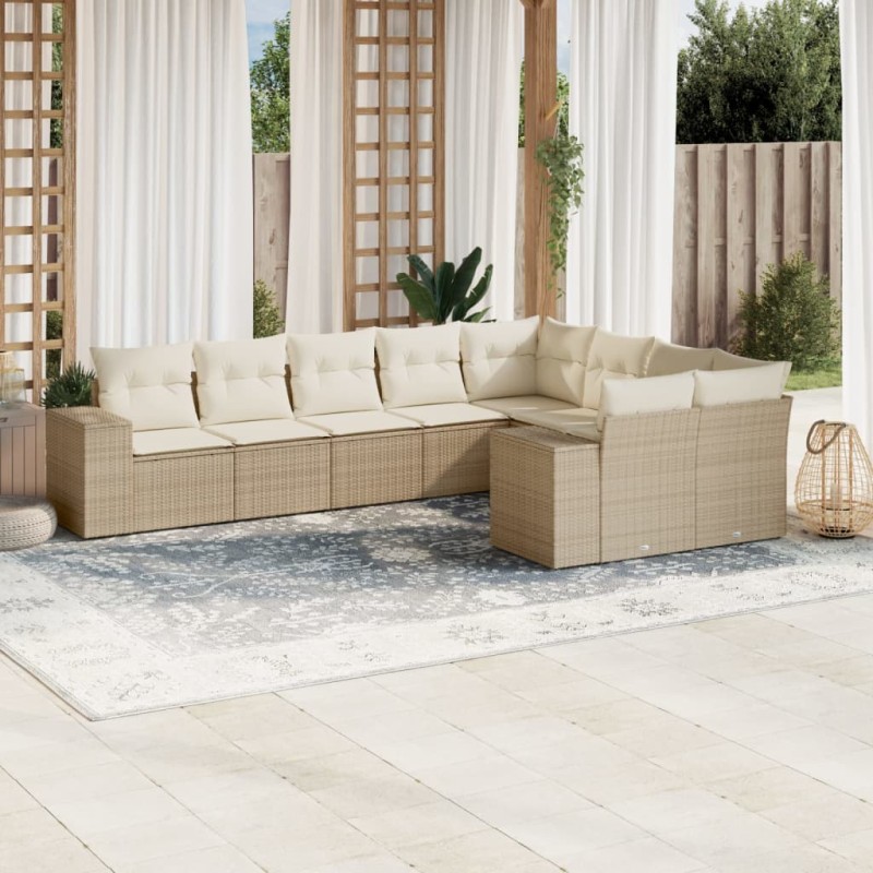 vidaXL 9-tlg. Garten-Sofagarnitur mit Kissen Beige Poly Rattan vidaXL 9-tlg. Garten-Sofagarnitur mit Kissen Beige Poly Rattan