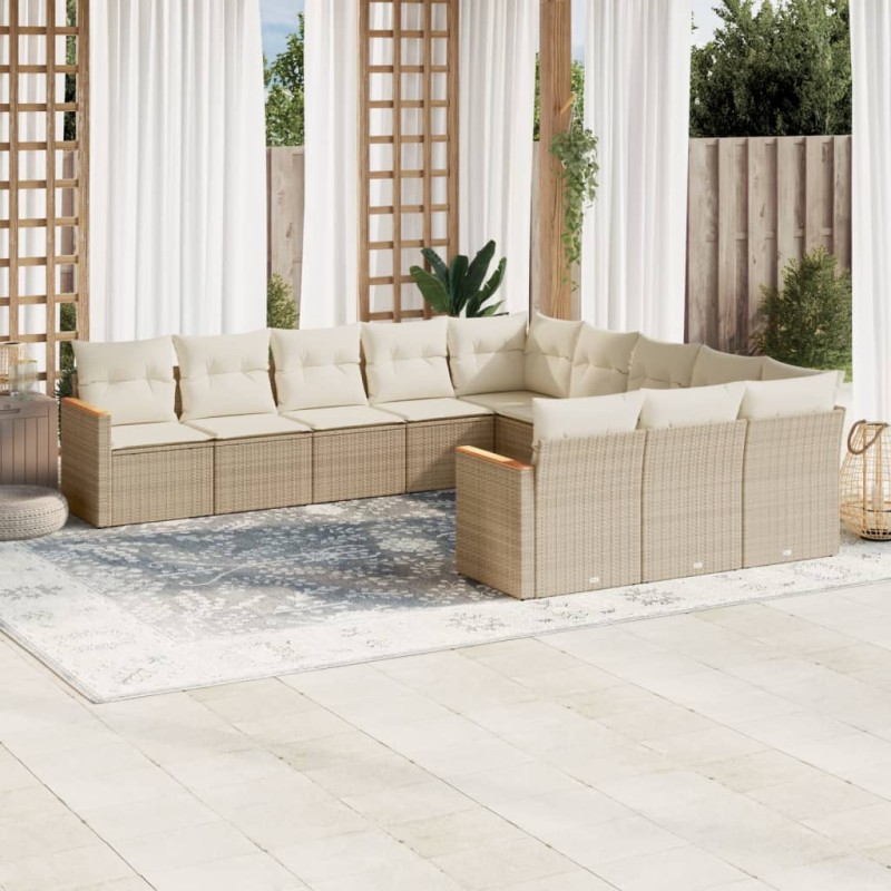 vidaXL 11-tlg. Garten-Sofagarnitur mit Kissen Beige Poly Rattan vidaXL 11-tlg. Garten-Sofagarnitur mit Kissen Beige Poly Rattan
