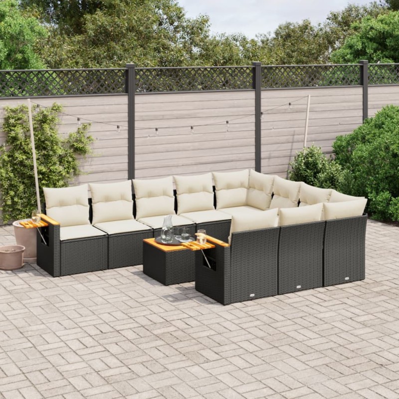 vidaXL 11-tlg. Garten-Sofagarnitur mit Kissen Schwarz Poly Rattan vidaXL 11-tlg. Garten-Sofagarnitur mit Kissen Schwarz Poly Rattan