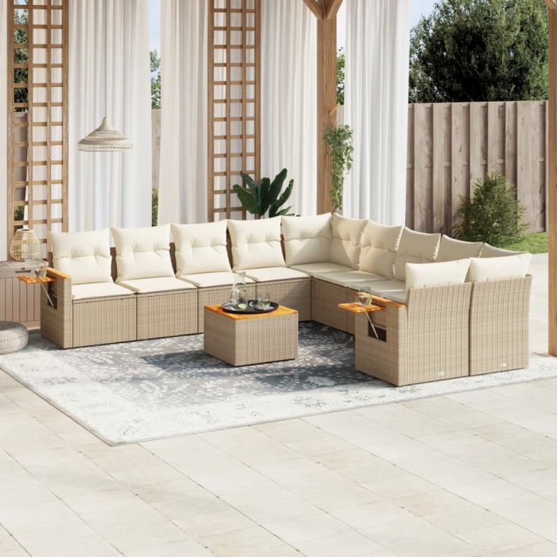 vidaXL 11-tlg. Garten-Sofagarnitur mit Kissen Beige Poly Rattan vidaXL 11-tlg. Garten-Sofagarnitur mit Kissen Beige Poly Rattan
