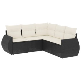 vidaXL 5-tlg. Garten-Sofagarnitur mit Kissen Schwarz Poly Rattan