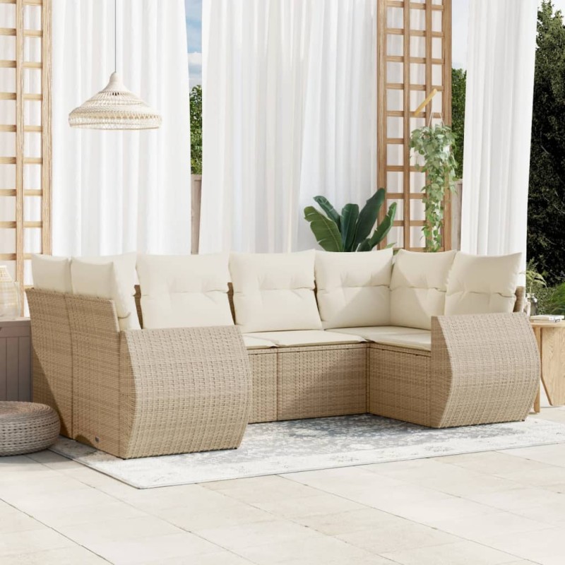 vidaXL 6-tlg. Garten-Sofagarnitur mit Kissen Beige Poly Rattan vidaXL 6-tlg. Garten-Sofagarnitur mit Kissen Beige Poly Rattan