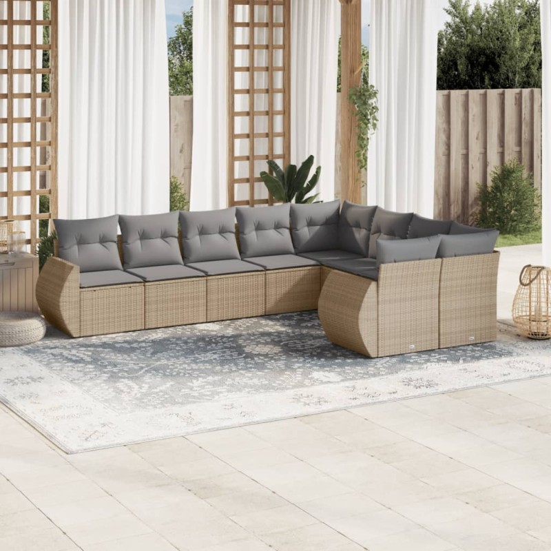 vidaXL 9-tlg. Garten-Sofagarnitur mit Kissen Beige Poly Rattan vidaXL 9-tlg. Garten-Sofagarnitur mit Kissen Beige Poly Rattan