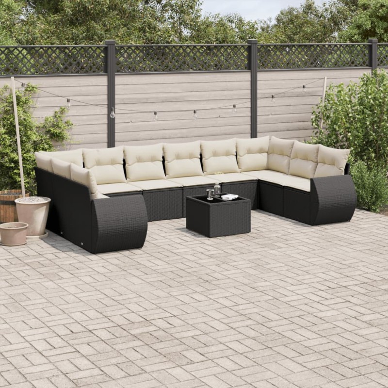 vidaXL 11-tlg. Garten-Sofagarnitur mit Kissen Schwarz Poly Rattan vidaXL 11-tlg. Garten-Sofagarnitur mit Kissen Schwarz Poly Rattan