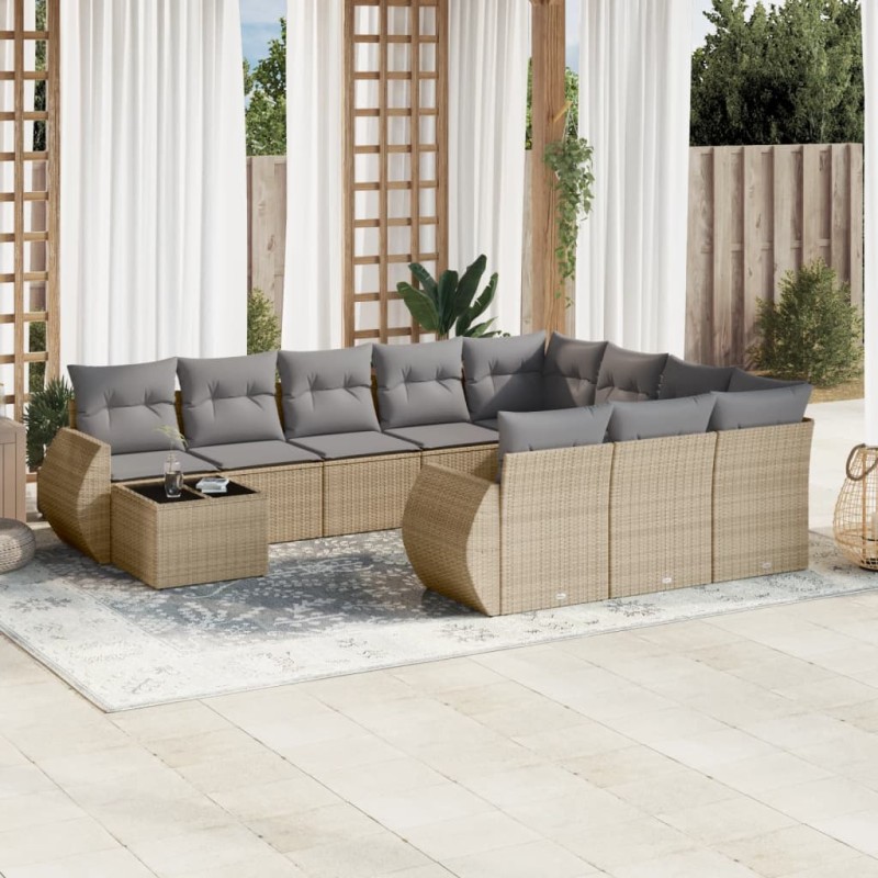 vidaXL 11-tlg. Garten-Sofagarnitur mit Kissen Beige Poly Rattan vidaXL 11-tlg. Garten-Sofagarnitur mit Kissen Beige Poly Rattan
