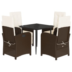 vidaXL 5-tlg. Garten-Essgruppe mit Kissen Braun Poly Rattan