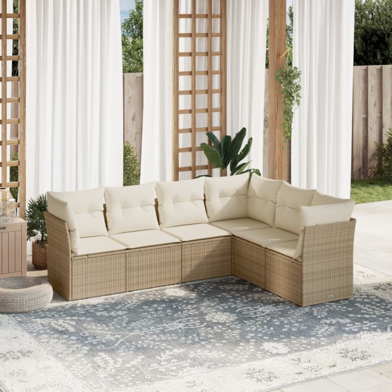 vidaXL 6-tlg. Garten-Sofagarnitur mit Kissen Beige Poly Rattan vidaXL 6-tlg. Garten-Sofagarnitur mit Kissen Beige Poly Rattan