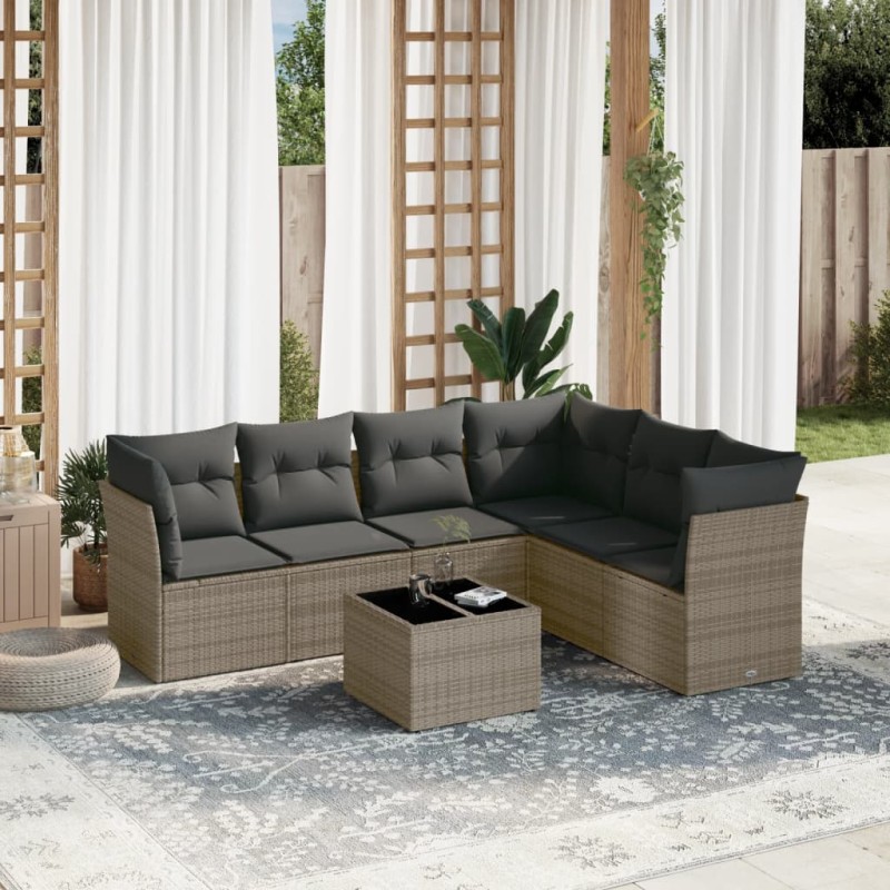 vidaXL 7-tlg. Garten-Sofagarnitur mit Kissen Grau Poly Rattan vidaXL 7-tlg. Garten-Sofagarnitur mit Kissen Grau Poly Rattan