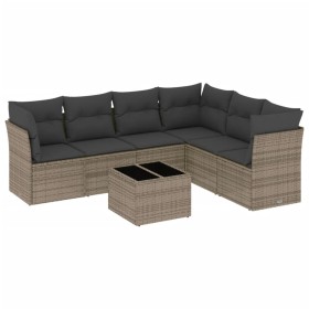 vidaXL 7-tlg. Garten-Sofagarnitur mit Kissen Grau Poly Rattan