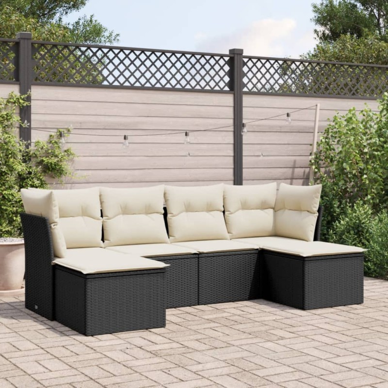 vidaXL 6-tlg. Garten-Sofagarnitur mit Kissen Schwarz Poly Rattan vidaXL 6-tlg. Garten-Sofagarnitur mit Kissen Schwarz Poly Rattan