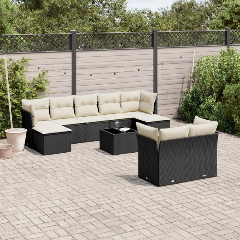 vidaXL 10-tlg. Garten-Sofagarnitur mit Kissen Schwarz Poly Rattan vidaXL 10-tlg. Garten-Sofagarnitur mit Kissen Schwarz Poly Rattan