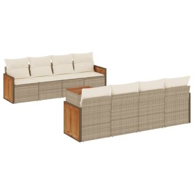 vidaXL 9-tlg. Garten-Sofagarnitur mit Kissen Beige Poly Rattan