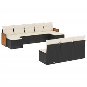 vidaXL 10-tlg. Garten-Sofagarnitur mit Kissen Schwarz Poly Rattan