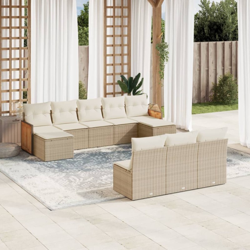 vidaXL 10-tlg. Garten-Sofagarnitur mit Kissen Beige Poly Rattan vidaXL 10-tlg. Garten-Sofagarnitur mit Kissen Beige Poly Rattan