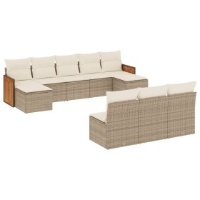 vidaXL 10-tlg. Garten-Sofagarnitur mit Kissen Beige Poly Rattan