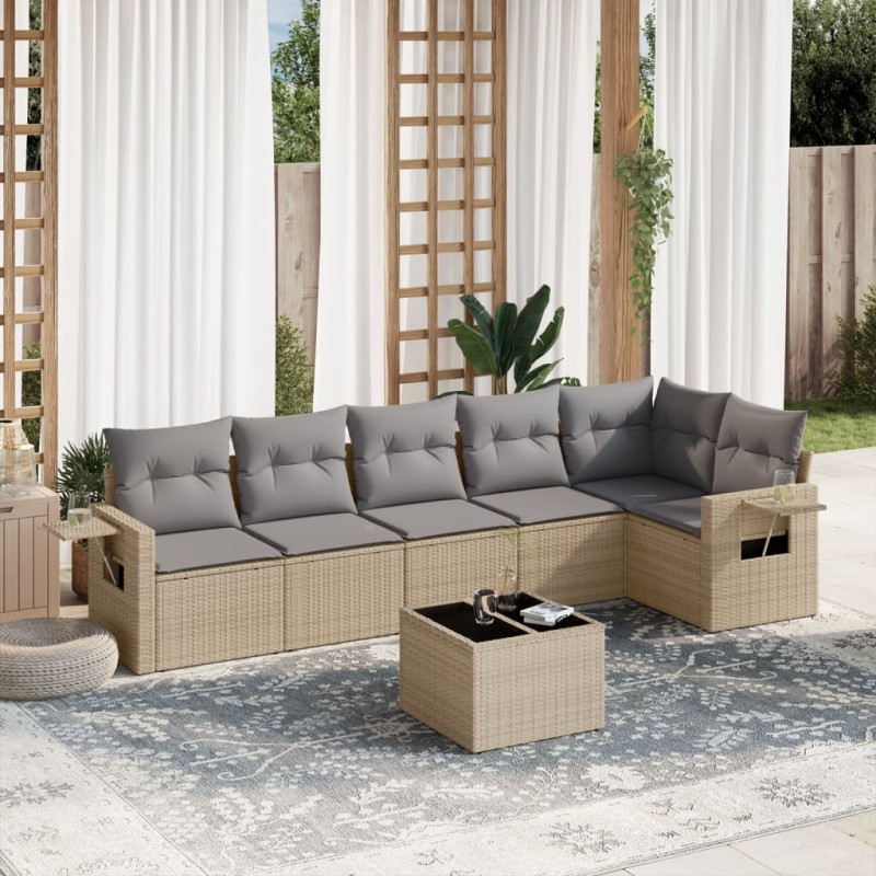 vidaXL 7-tlg. Garten-Sofagarnitur mit Kissen Beige Poly Rattan vidaXL 7-tlg. Garten-Sofagarnitur mit Kissen Beige Poly Rattan
