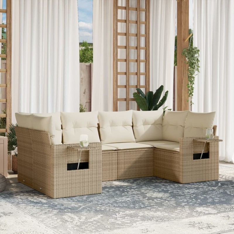 vidaXL 6-tlg. Garten-Sofagarnitur mit Kissen Beige Poly Rattan vidaXL 6-tlg. Garten-Sofagarnitur mit Kissen Beige Poly Rattan