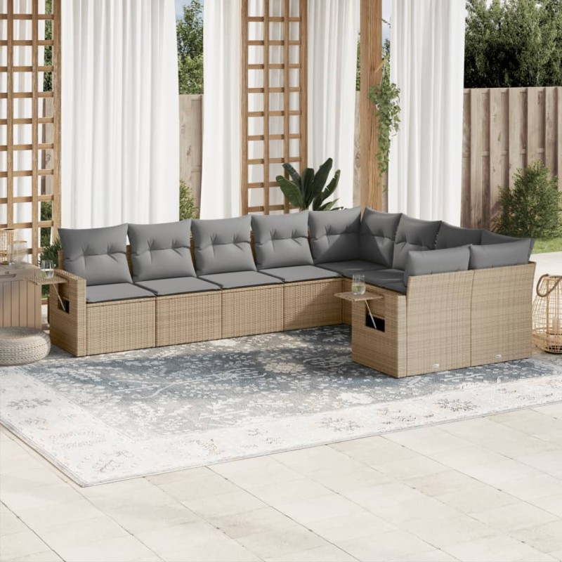 vidaXL 9-tlg. Garten-Sofagarnitur mit Kissen Beige Poly Rattan vidaXL 9-tlg. Garten-Sofagarnitur mit Kissen Beige Poly Rattan