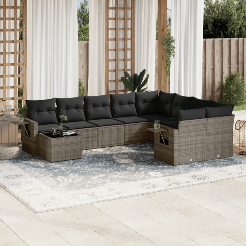 vidaXL 10-tlg. Garten-Sofagarnitur mit Kissen Grau Poly Rattan vidaXL 10-tlg. Garten-Sofagarnitur mit Kissen Grau Poly Rattan