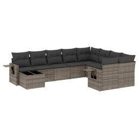 vidaXL 10-tlg. Garten-Sofagarnitur mit Kissen Grau Poly Rattan