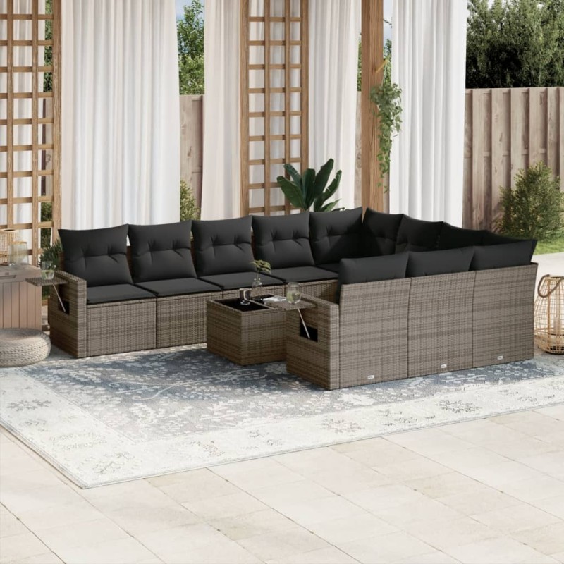 vidaXL 11-tlg. Garten-Sofagarnitur mit Kissen Grau Poly Rattan vidaXL 11-tlg. Garten-Sofagarnitur mit Kissen Grau Poly Rattan