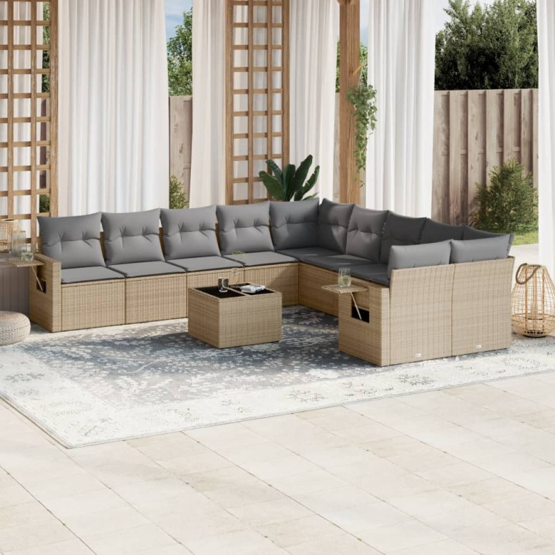 vidaXL 11-tlg. Garten-Sofagarnitur mit Kissen Beige Poly Rattan vidaXL 11-tlg. Garten-Sofagarnitur mit Kissen Beige Poly Rattan
