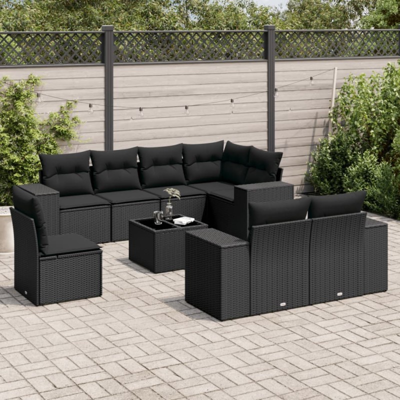 vidaXL 9-tlg. Garten-Sofagarnitur mit Kissen Schwarz Poly Rattan vidaXL 9-tlg. Garten-Sofagarnitur mit Kissen Schwarz Poly Rattan
