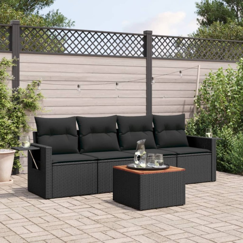 vidaXL 5-tlg. Garten-Sofagarnitur mit Kissen Schwarz Poly Rattan vidaXL 5-tlg. Garten-Sofagarnitur mit Kissen Schwarz Poly Rattan