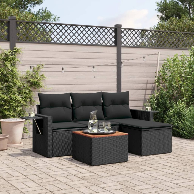 vidaXL 5-tlg. Garten-Sofagarnitur mit Kissen Schwarz Poly Rattan vidaXL 5-tlg. Garten-Sofagarnitur mit Kissen Schwarz Poly Rattan