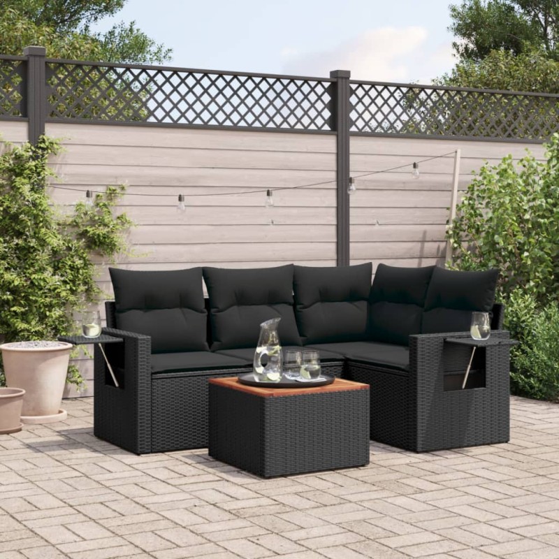 vidaXL 5-tlg. Garten-Sofagarnitur mit Kissen Schwarz Poly Rattan vidaXL 5-tlg. Garten-Sofagarnitur mit Kissen Schwarz Poly Rattan